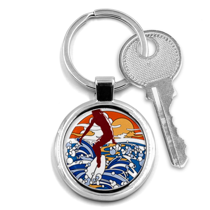 Beach Illustration Summer Beach Surf Waves Key Chain (Round)