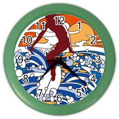 Beach Illustration Summer Beach Surf Waves Color Wall Clock