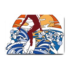 Beach Illustration Summer Beach Surf Waves Small Doormat by pakminggu