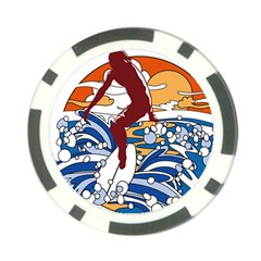 Beach Illustration Summer Beach Surf Waves Poker Chip Card Guard by pakminggu