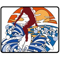 Beach Illustration Summer Beach Surf Waves Two Sides Fleece Blanket (medium)