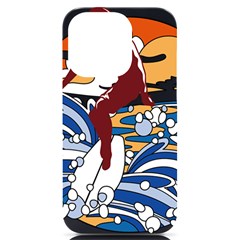 Beach Illustration Summer Beach Surf Waves Iphone 14 Pro Black Uv Print Case