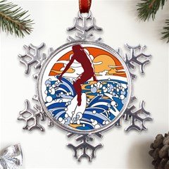 Beach Illustration Summer Beach Surf Waves Metal Large Snowflake Ornament by pakminggu