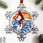 Beach Illustration Summer Beach Surf Waves Metal Large Snowflake Ornament Front