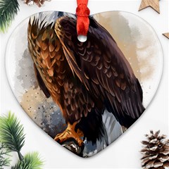 Eagle Art Eagle Watercolor Painting Bird Animal Heart Ornament (two Sides) by pakminggu