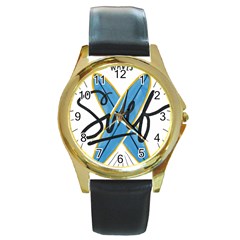 Wave Surfing Surfboard Surfing Round Gold Metal Watch by pakminggu