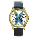 Wave Surfing Surfboard Surfing Round Gold Metal Watch Front