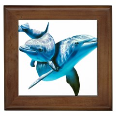 Two Dolphins Art Atlantic Dolphin Painting Animal Marine Mammal Framed Tile by pakminggu