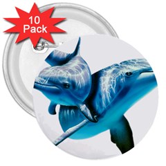 Two Dolphins Art Atlantic Dolphin Painting Animal Marine Mammal 3  Buttons (10 Pack)  by pakminggu