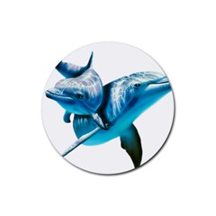 Two Dolphins Art Atlantic Dolphin Painting Animal Marine Mammal Rubber Round Coaster (4 Pack) by pakminggu