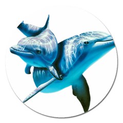 Two Dolphins Art Atlantic Dolphin Painting Animal Marine Mammal Magnet 5  (round)