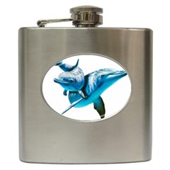 Two Dolphins Art Atlantic Dolphin Painting Animal Marine Mammal Hip Flask (6 Oz) by pakminggu