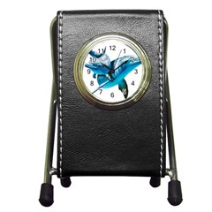 Two Dolphins Art Atlantic Dolphin Painting Animal Marine Mammal Pen Holder Desk Clock by pakminggu