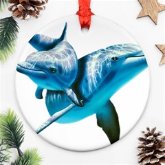 Two Dolphins Art Atlantic Dolphin Painting Animal Marine Mammal Round Ornament (two Sides) by pakminggu