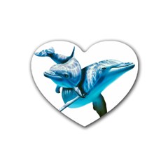 Two Dolphins Art Atlantic Dolphin Painting Animal Marine Mammal Rubber Coaster (heart) by pakminggu