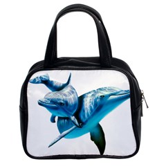 Two Dolphins Art Atlantic Dolphin Painting Animal Marine Mammal Classic Handbag (two Sides) by pakminggu