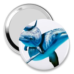 Two Dolphins Art Atlantic Dolphin Painting Animal Marine Mammal 3  Handbag Mirrors by pakminggu