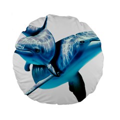 Two Dolphins Art Atlantic Dolphin Painting Animal Marine Mammal Standard 15  Premium Round Cushions by pakminggu