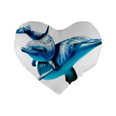 Two Dolphins Art Atlantic Dolphin Painting Animal Marine Mammal Standard 16  Premium Heart Shape Cushions by pakminggu