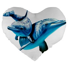 Two Dolphins Art Atlantic Dolphin Painting Animal Marine Mammal Large 19  Premium Heart Shape Cushions by pakminggu