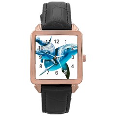 Two Dolphins Art Atlantic Dolphin Painting Animal Marine Mammal Rose Gold Leather Watch  by pakminggu