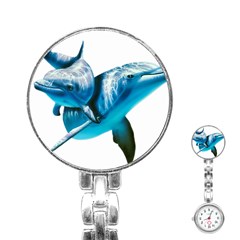 Two Dolphins Art Atlantic Dolphin Painting Animal Marine Mammal Stainless Steel Nurses Watch by pakminggu