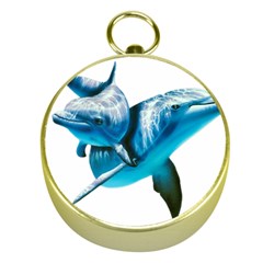 Two Dolphins Art Atlantic Dolphin Painting Animal Marine Mammal Gold Compasses by pakminggu