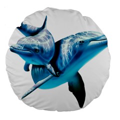 Two Dolphins Art Atlantic Dolphin Painting Animal Marine Mammal Large 18  Premium Flano Round Cushions by pakminggu