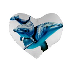 Two Dolphins Art Atlantic Dolphin Painting Animal Marine Mammal Standard 16  Premium Flano Heart Shape Cushions by pakminggu