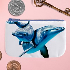 Two Dolphins Art Atlantic Dolphin Painting Animal Marine Mammal Large Coin Purse by pakminggu