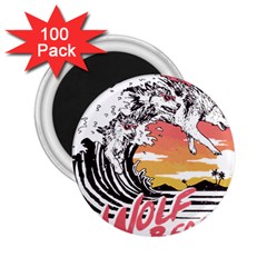 Gray Wolf Beach Waves A Wolf Animal Retro 2 25  Magnets (100 Pack)  by pakminggu