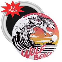 Gray Wolf Beach Waves A Wolf Animal Retro 3  Magnets (10 Pack)  by pakminggu