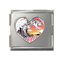 Gray Wolf Beach Waves A Wolf Animal Retro Mega Link Heart Italian Charm (18mm) by pakminggu