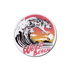 Gray Wolf Beach Waves A Wolf Animal Retro Rubber Round Coaster (4 Pack) by pakminggu