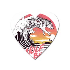 Gray Wolf Beach Waves A Wolf Animal Retro Heart Magnet by pakminggu