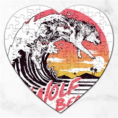 Gray Wolf Beach Waves A Wolf Animal Retro Jigsaw Puzzle (heart) by pakminggu