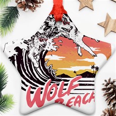 Gray Wolf Beach Waves A Wolf Animal Retro Star Ornament (two Sides) by pakminggu