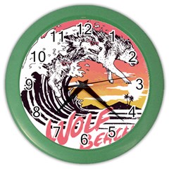 Gray Wolf Beach Waves A Wolf Animal Retro Color Wall Clock by pakminggu