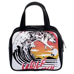 Gray Wolf Beach Waves A Wolf Animal Retro Classic Handbag (two Sides) by pakminggu