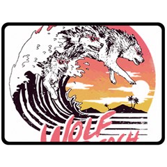 Gray Wolf Beach Waves A Wolf Animal Retro Fleece Blanket (large) by pakminggu