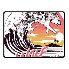 Gray Wolf Beach Waves A Wolf Animal Retro Fleece Blanket (small) by pakminggu