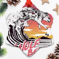 Gray Wolf Beach Waves A Wolf Animal Retro Ornament (snowflake) by pakminggu