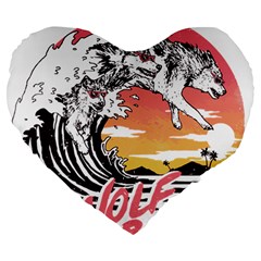 Gray Wolf Beach Waves A Wolf Animal Retro Large 19  Premium Flano Heart Shape Cushions by pakminggu