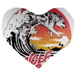 Gray Wolf Beach Waves A Wolf Animal Retro Large 19  Premium Flano Heart Shape Cushions Front