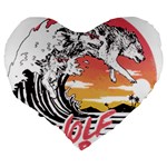 Gray Wolf Beach Waves A Wolf Animal Retro Large 19  Premium Flano Heart Shape Cushions Back