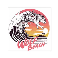 Gray Wolf Beach Waves A Wolf Animal Retro Square Satin Scarf (30  X 30 ) by pakminggu