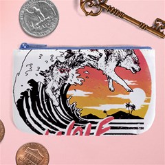 Gray Wolf Beach Waves A Wolf Animal Retro Large Coin Purse by pakminggu