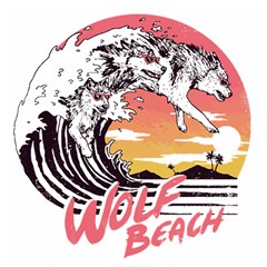 Gray Wolf Beach Waves A Wolf Animal Retro Wooden Puzzle Square by pakminggu