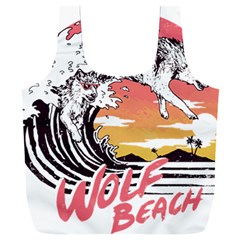 Gray Wolf Beach Waves A Wolf Animal Retro Full Print Recycle Bag (xxxl) by pakminggu