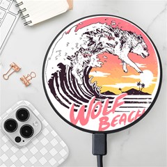 Gray Wolf Beach Waves A Wolf Animal Retro Wireless Fast Charger(black) by pakminggu